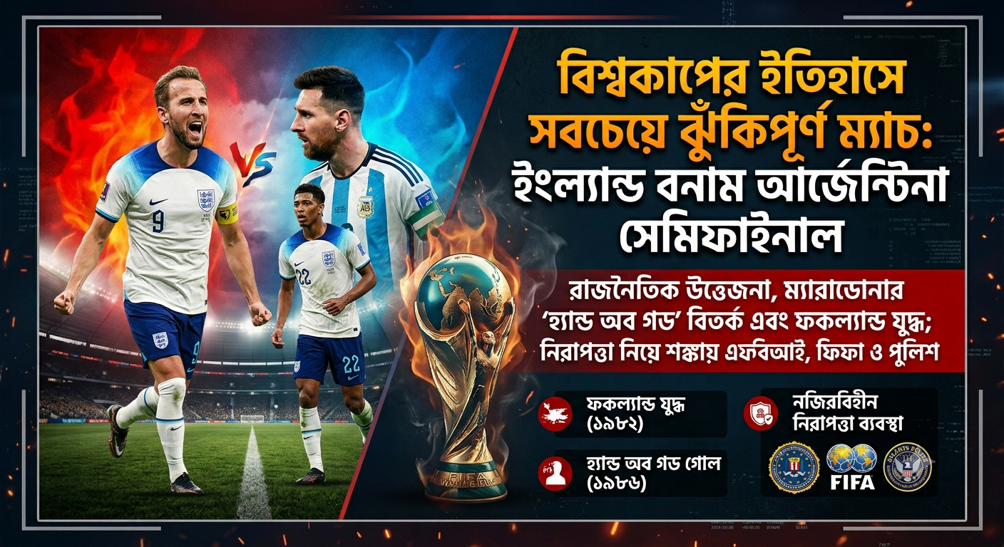 ফকল্যান্ড যুদ্ধ থেকে ‘হ্যান্ড অব গড’—উত্তেজনার কেন্দ্রে ইংল্যান্ড-আর্জেন্টিনা সেমিফাইনাল